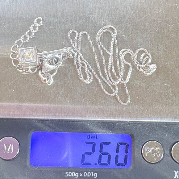 VTG Sterling Silver 925 Blue & White CZ Pendant Necklace Size 18" Adjustable - Picture 15 of 15